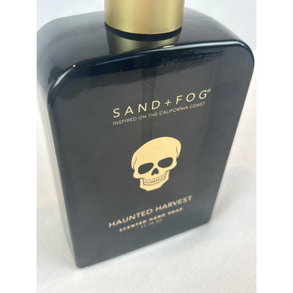 Sand + Fog Haunted Harvest Hand Soap Skull Halloween Glass Bottle Black Gold - Picture 5 of 5